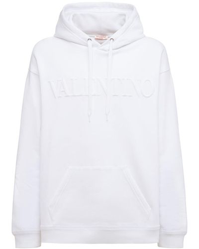 Valentino Sweat En Jersey De Coton À Logo Embossé À Capuche - Blanc