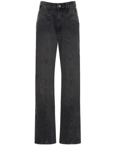 Isabel Marant Vetan Faded Cotton Denim Straight Jeans - Schwarz