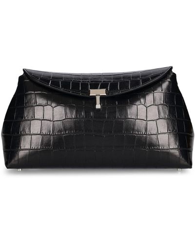 Totême T-Lock Croc Embossed Leather Clutch - Black