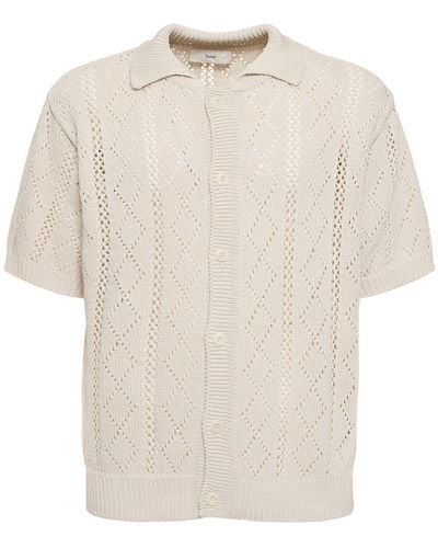 DUNST Collared Stripe Knit Polo - Natural