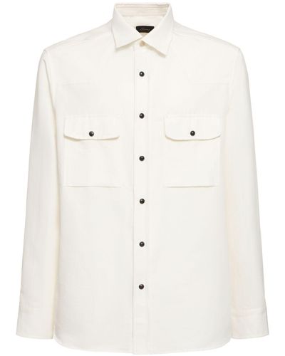 Brioni Cotton & Linen Western Shirt - Natural