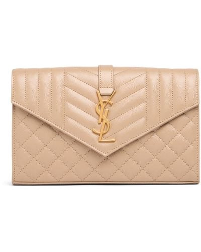 Saint Laurent Monogram Quilted Leather Chain Wallet - Natural