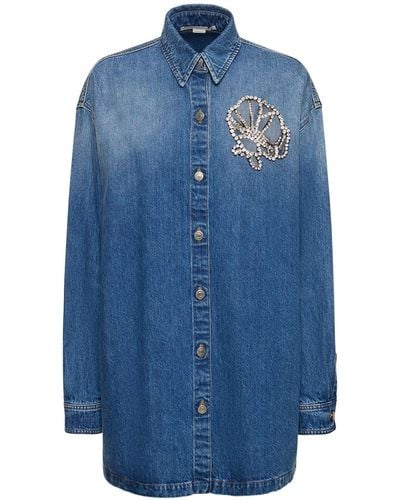 Stella McCartney Oversized Hemd Aus Denim Mit Kristallverzierung - Blau