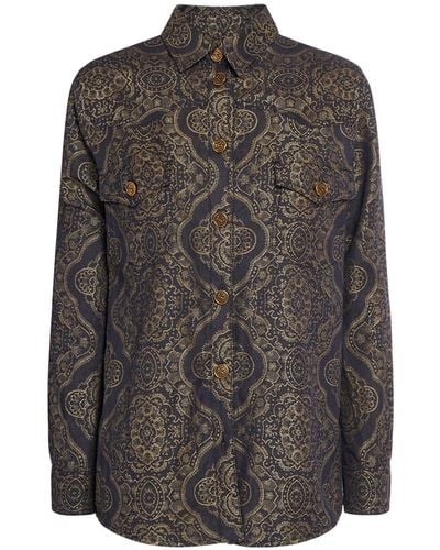 Etro Printed Cotton & Linen Long Sleeve Shirt - Grey