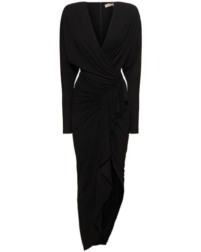 Alexandre Vauthier Draped Jersey L/s Midi Wrap Dress - Black