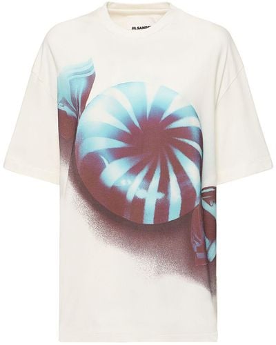 Jil Sander T-shirt en jersey de coton imprimé logo - Blanc