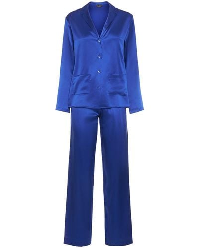 La Perla Long Silk Satin Pyjama Set - Blue