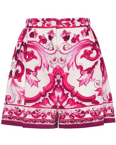 Dolce & Gabbana Carretto Print Cotton Mini Shorts - Pink