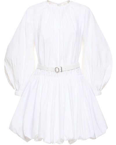 Jil Sander Pleated Cotton Poplin Mini Dress W/Belt - White