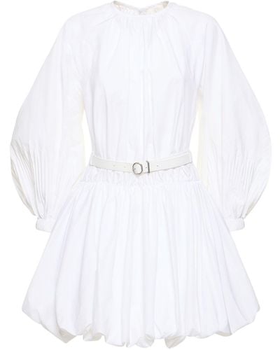 Jil Sander Pleated Cotton Poplin Mini Dress W/Belt - White