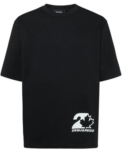 DSquared² T-shirt loose fit in jersey di cotone con stampa - Nero