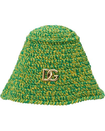 Dolce & Gabbana Cappello Bucket In Maglia Di Cotone Con Logo - Verde