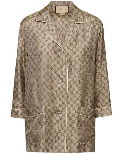 Gucci gg Supreme Printed Silk Shirt - Brown