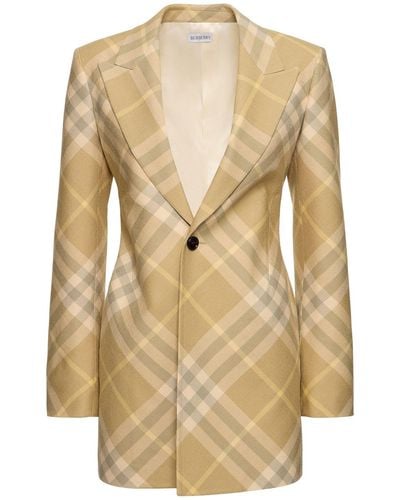 Burberry Wool Single-Breasted Blazer Jacket - Natural