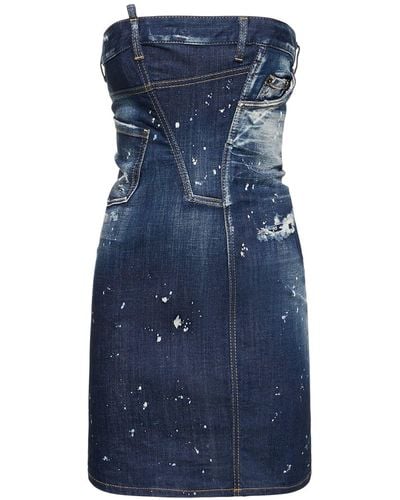 DSquared² Strapless Denim Mini Dress - Blue