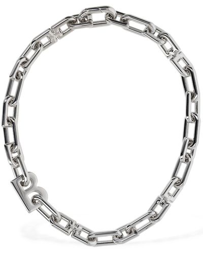 Balenciaga B Chain Thin Short Necklace - Metallic