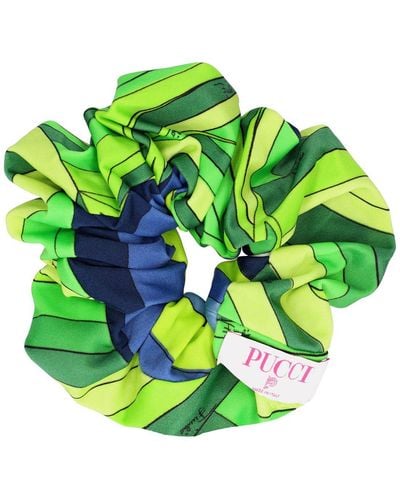 Emilio Pucci Medium Printed Silk Twill Hair Scrunchie - Green