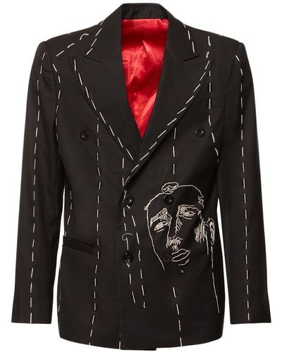 Kidsuper Face Embroidered Suit Jacket - Black