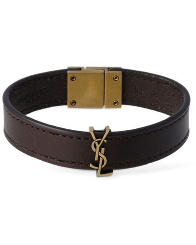 Saint Laurent Bracelet ample en cuir ysl - Marron