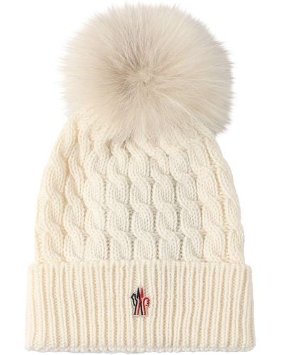 3 MONCLER GRENOBLE Tricot Wool Beanie W/ Pompom - Natural