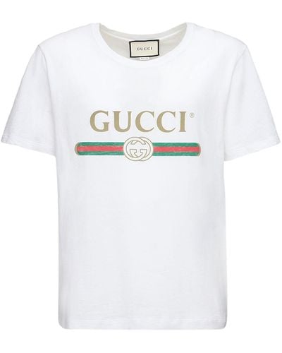 Gucci Camiseta Extragrande Lavada con Logo - Blanco