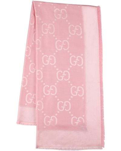 Gucci GG Jacquard Silk Wool Shawl - Pink
