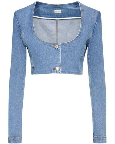 Magda Butrym Scoop Neck Cotton Denim Crop Jacket - Blue