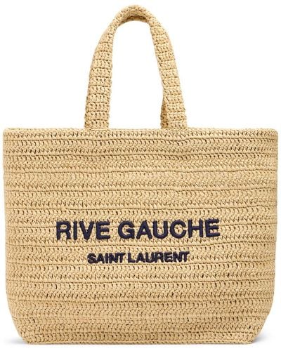 Saint Laurent Rive Gauche Printed Raffia Tote Bag - Natural