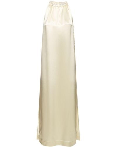 Loulou Studio Morene Silk Blend Halter Neck Long Dress - Natural