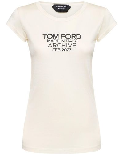 Tom Ford Logo Print Silk T-Shirt - Gray