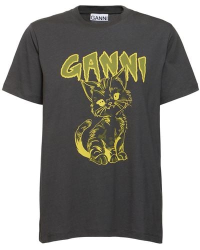 Ganni T-shirt Aus Jersey "kitties" - Schwarz