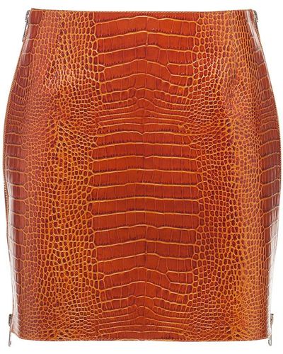 Givenchy Embossed Shiny Leather Mini Skirt - Orange