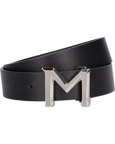 Mugler Logo Buckle Leather Belt - White