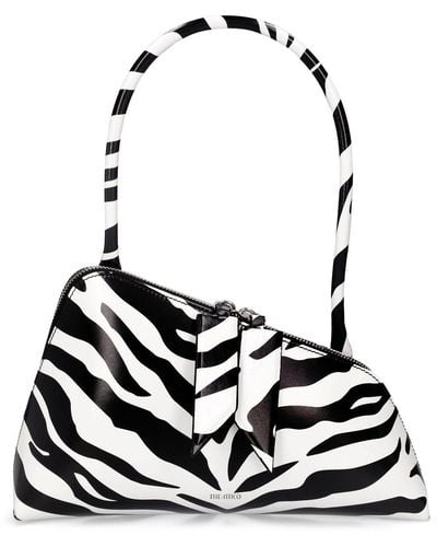 The Attico Sunrise Zebra Print Leather Shoulder Bag - Black