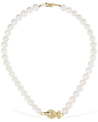 Timeless Pearly Fish Charm Pearl Collar Necklace - White
