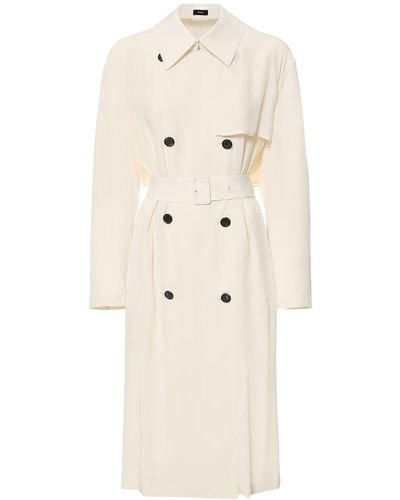 Theory Double Breasted Viscose Trench Coat - Natural