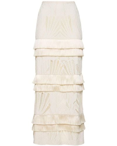 PATBO Fringed Lace Maxi Skirt - Natural