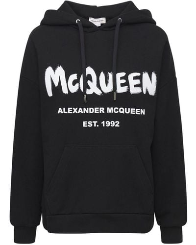 Alexander McQueen Cotton Mcqueen Graffiti Hoodie - Black
