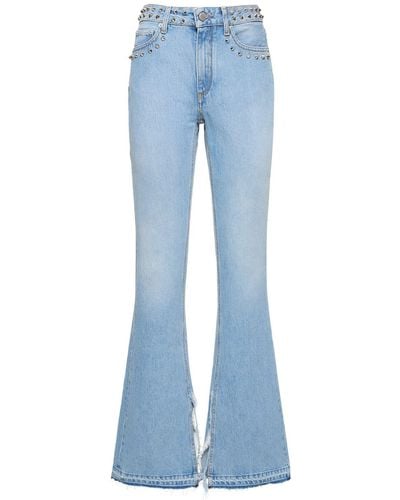 Alessandra Rich Mid Rise Studded Denim Flared Jeans - Blue