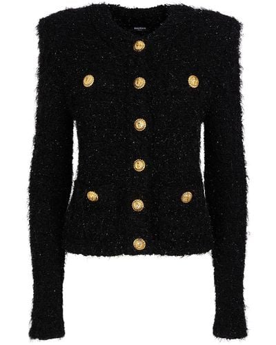 Balmain Maze Viscose Blend Tweed Jacket - Black