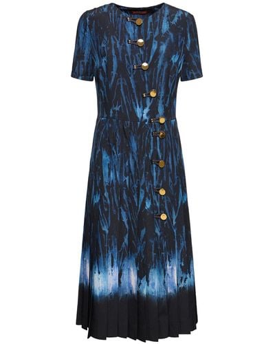 Altuzarra Myrtle Printed Satin S/S Midi Dress - Blue