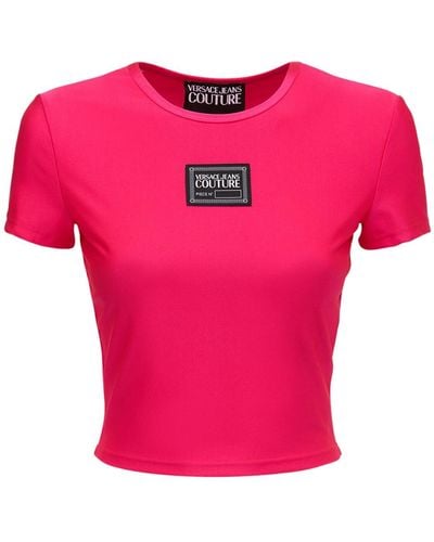 Versace T-shirt Aus Glänzendem Lycra - Pink