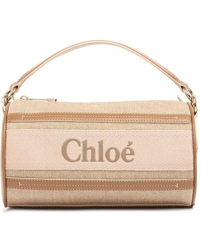 Chloé Woody Linen & Leather Shoulder Bag - Natural