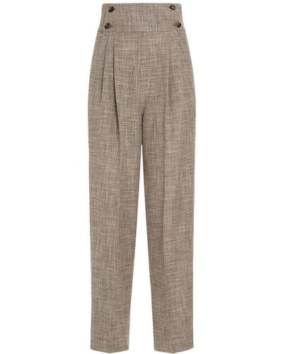 Loro Piana Lien High Rise Wool Blend Cropped Trousers - Grey