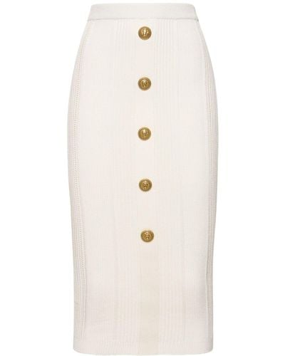 Balmain Embellished Knit Midi Skirt - Natural