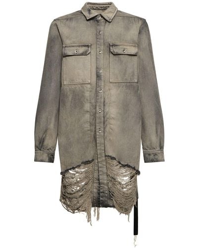 Rick Owens Outershirt In 58 Mineral Fringed - Gray