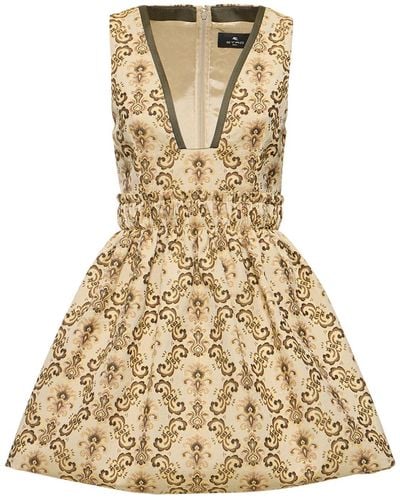 Etro Cotton Blend Jacquard Mini Dress - Metallic