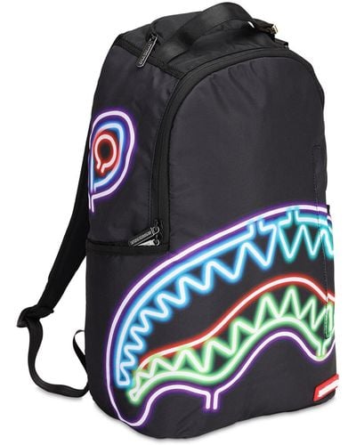 Sprayground Neon Shark Nylon Canvas Backpack - Black