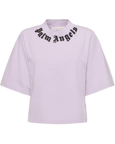 Palm Angels Neck Logo Cropped Cotton T-shirt - Pink