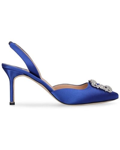 Manolo Blahnik Zapatos destalonados de satén 70mm - Azul